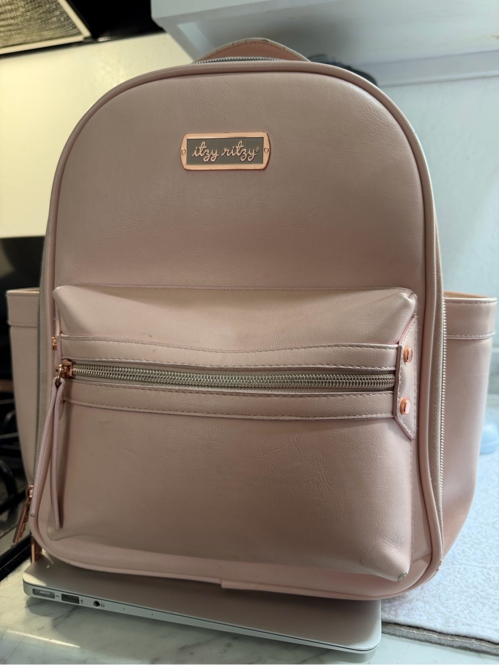 Itzy Ritzy Blush Pink Faux Leather Backpack Diaper Bag